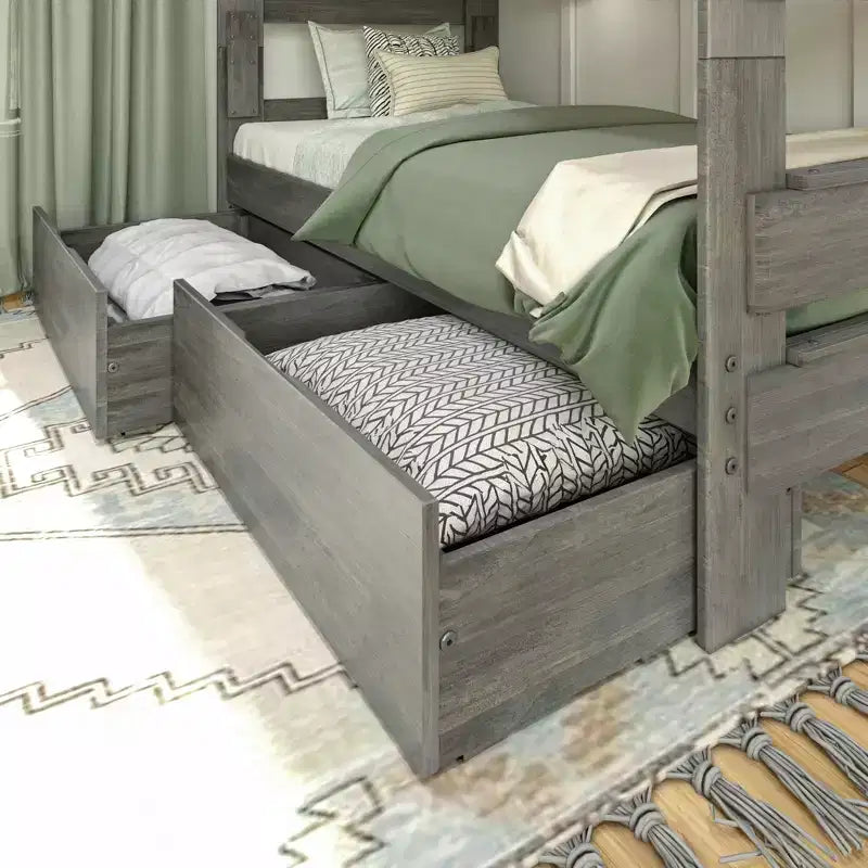 Max & Lily Solid Wood Modern Farmhouse Farmhouse Twin/Twin Bunk Bed with Storage Drawers
