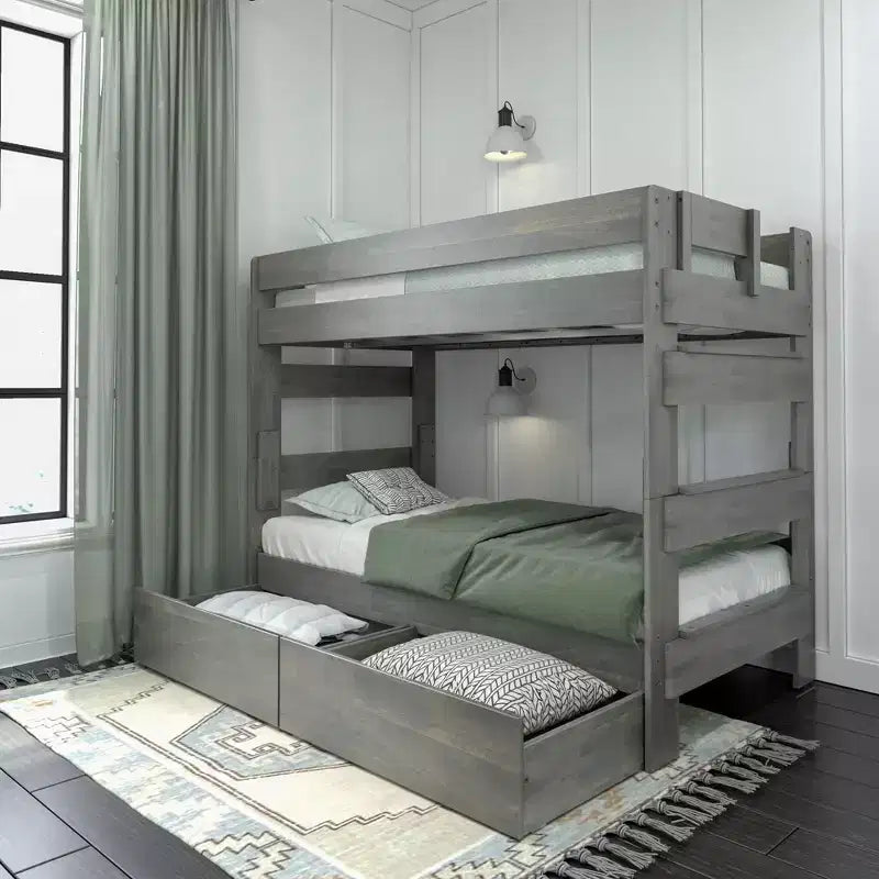 Max & Lily Solid Wood Modern Farmhouse Farmhouse Twin/Twin Bunk Bed with Storage Drawers