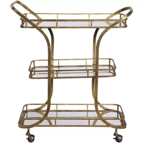 Uttermost Stassi 33 Wide Antiqued Gold Serving Bar Cart