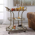 Uttermost Stassi 33 Wide Antiqued Gold Serving Bar Cart
