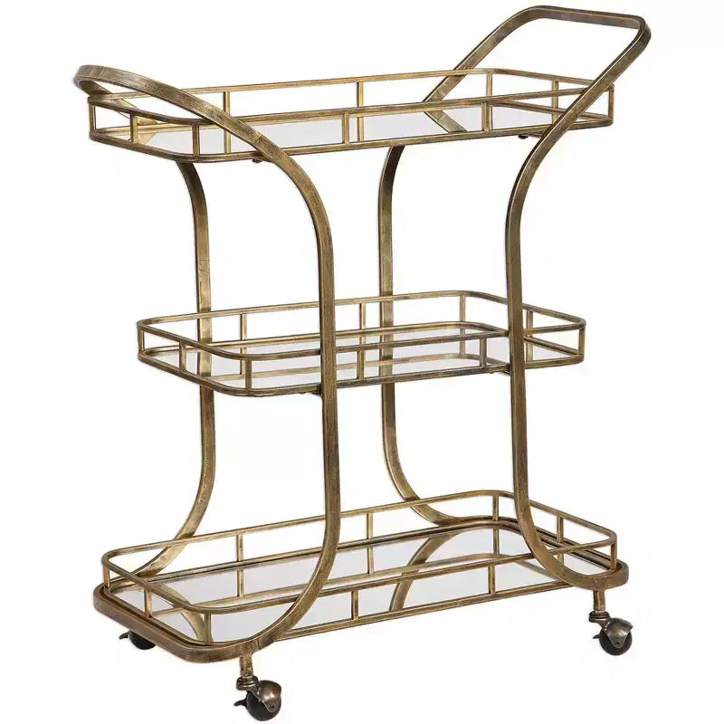 Uttermost Stassi 33 Wide Antiqued Gold Serving Bar Cart
