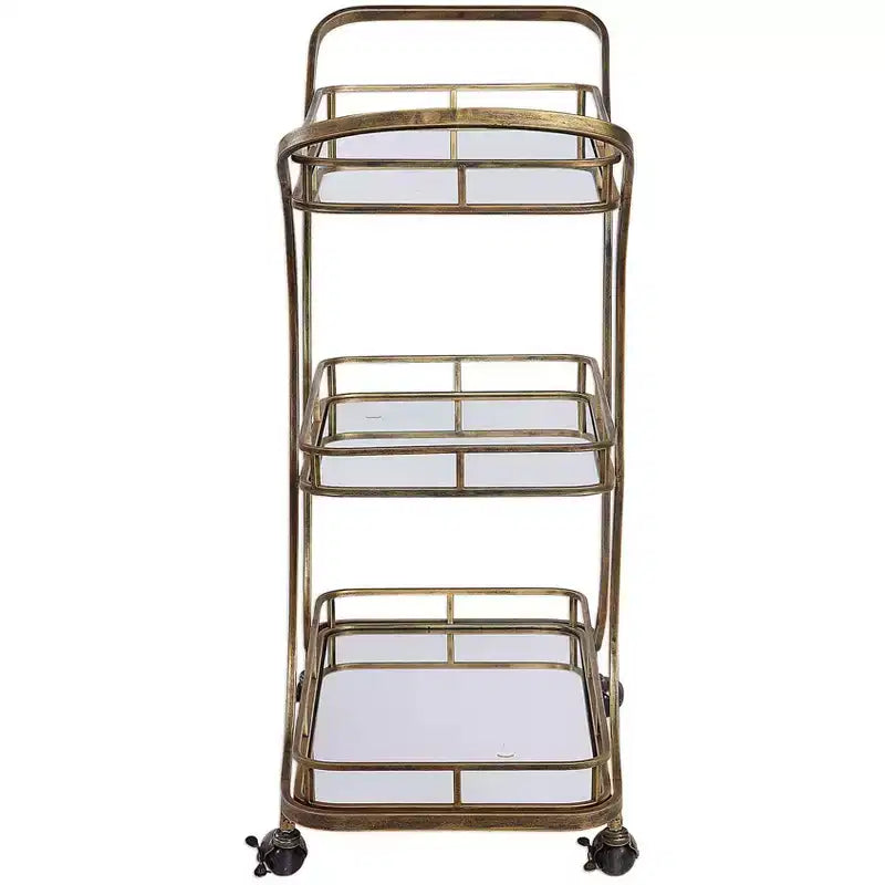 Uttermost Stassi 33 Wide Antiqued Gold Serving Bar Cart