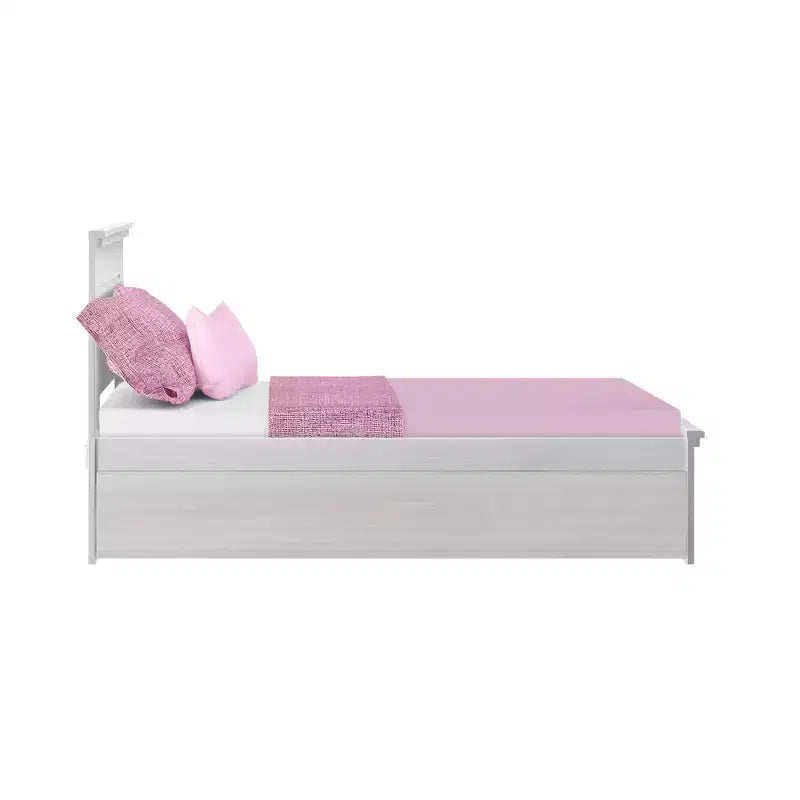 Max & Lily Twin Bed Frame with Plank Headboard and Trundle, Solid Wood Platform Bed