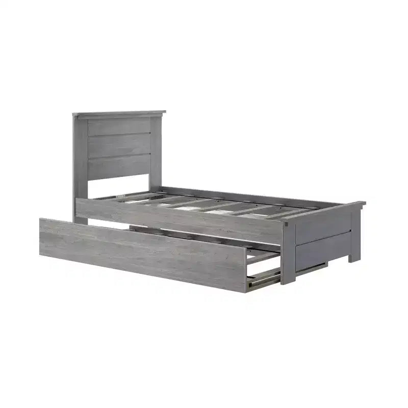 Max & Lily Twin Bed Frame with Plank Headboard and Trundle, Solid Wood Platform Bed