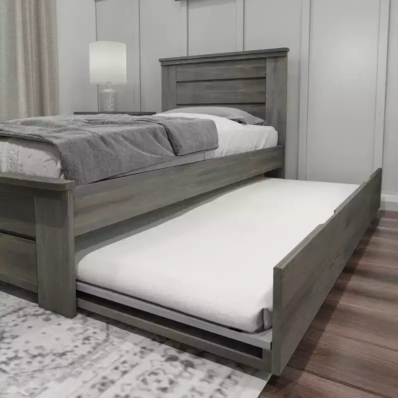 Max & Lily Twin Bed Frame with Plank Headboard and Trundle, Solid Wood Platform Bed