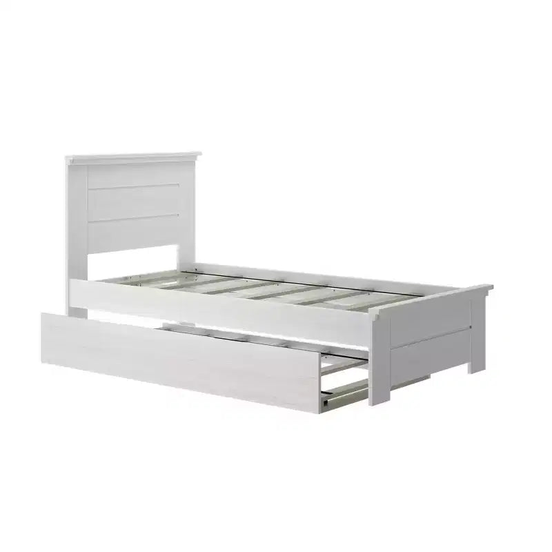Max & Lily Twin Bed Frame with Plank Headboard and Trundle, Solid Wood Platform Bed