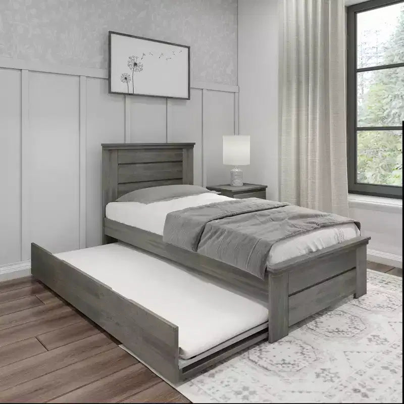 Max & Lily Twin Bed Frame with Plank Headboard and Trundle, Solid Wood Platform Bed