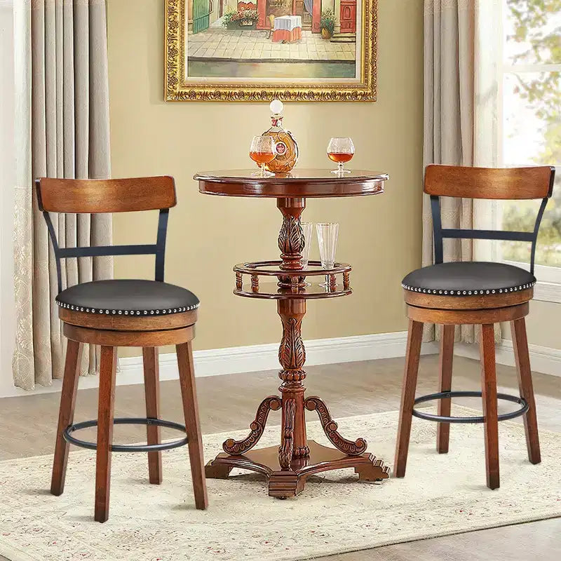Costway Set of 2/4 BarStool 25.5'' Swivel Counter Height Dining Chair with Rubber Wood Legs