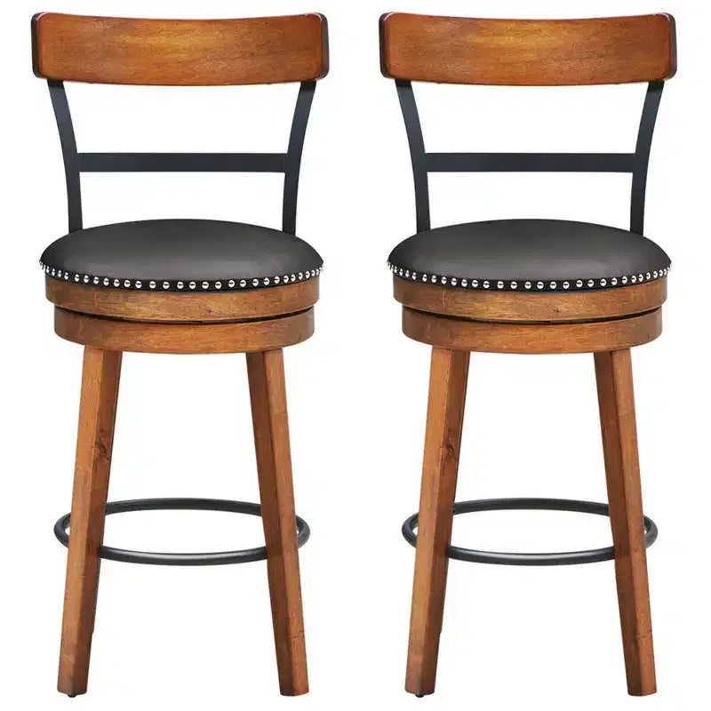 Costway Set of 2/4 BarStool 25.5'' Swivel Counter Height Dining Chair with Rubber Wood Legs