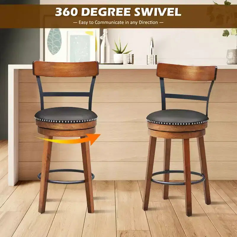 Costway Set of 2/4 BarStool 25.5'' Swivel Counter Height Dining Chair with Rubber Wood Legs
