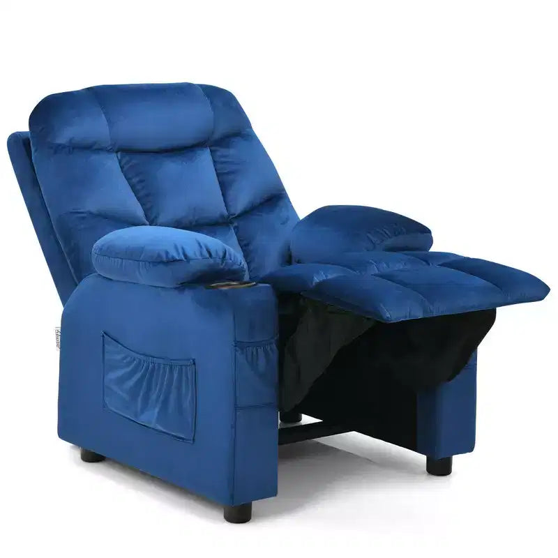 Costway Kids Youth Recliner Chair Velvet Fabric w/Cup Holder & Side Pocket Blue/Pink
