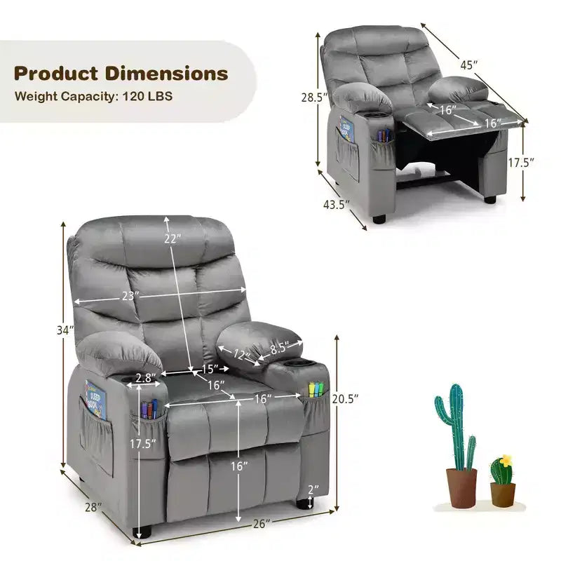 Costway Kids Youth Recliner Chair Velvet Fabric w/Cup Holder & Side Pocket Blue/Pink