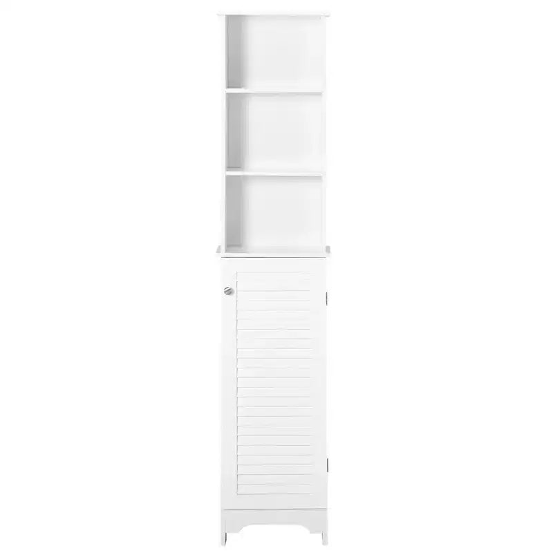 HOMCOM Tall Bathroom Storage Cabinet/Freestanding Linen Tower with 3-Tier Open Adjustable Shelf and Cupboard, White