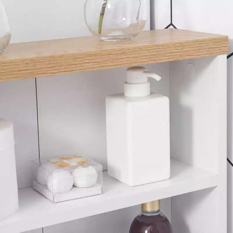 kleankin Slim Bathroom Cabinet with Castor Wheels Storage Organizer and Wood Shelves To Fit In Small Spaces, White