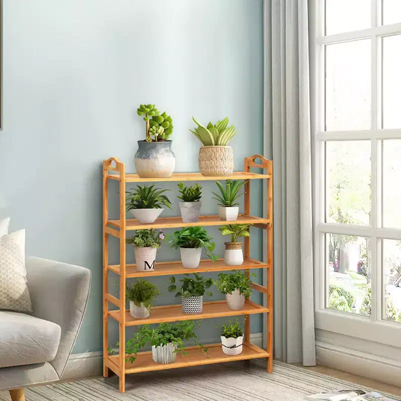 Costway 5-Tier Bamboo Shoe Rack FreeStanding Shoe Shelf Entryway Shoe Storage Organizer