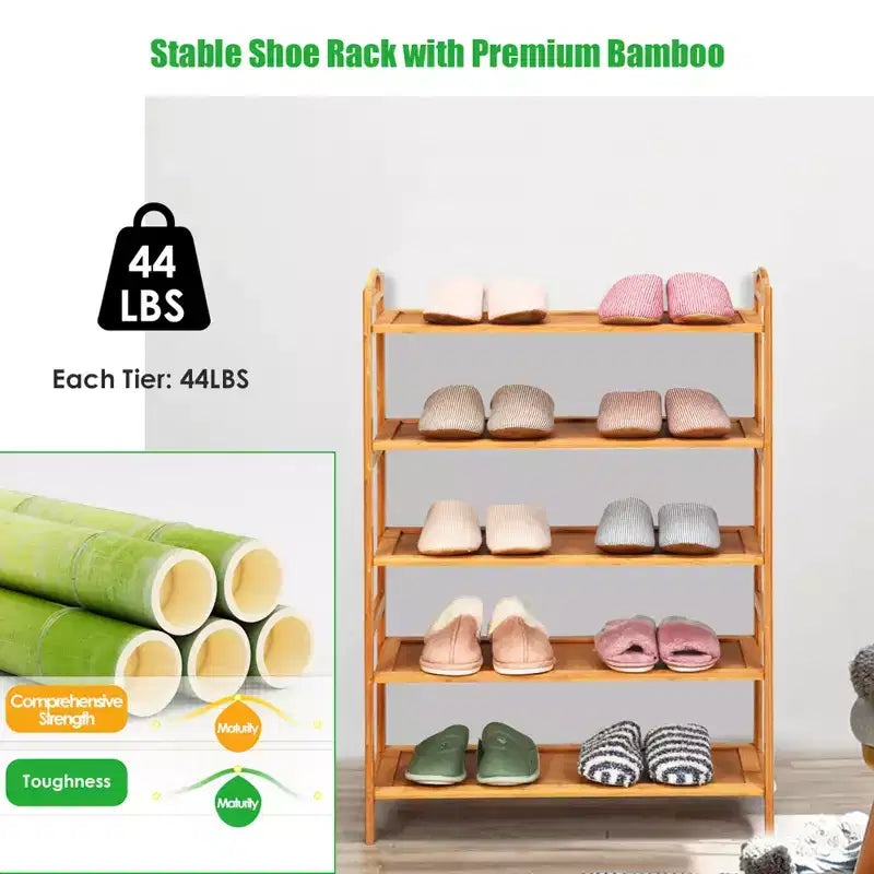 Costway 5-Tier Bamboo Shoe Rack FreeStanding Shoe Shelf Entryway Shoe Storage Organizer