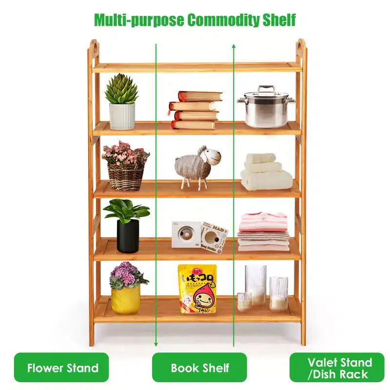 Costway 5-Tier Bamboo Shoe Rack FreeStanding Shoe Shelf Entryway Shoe Storage Organizer