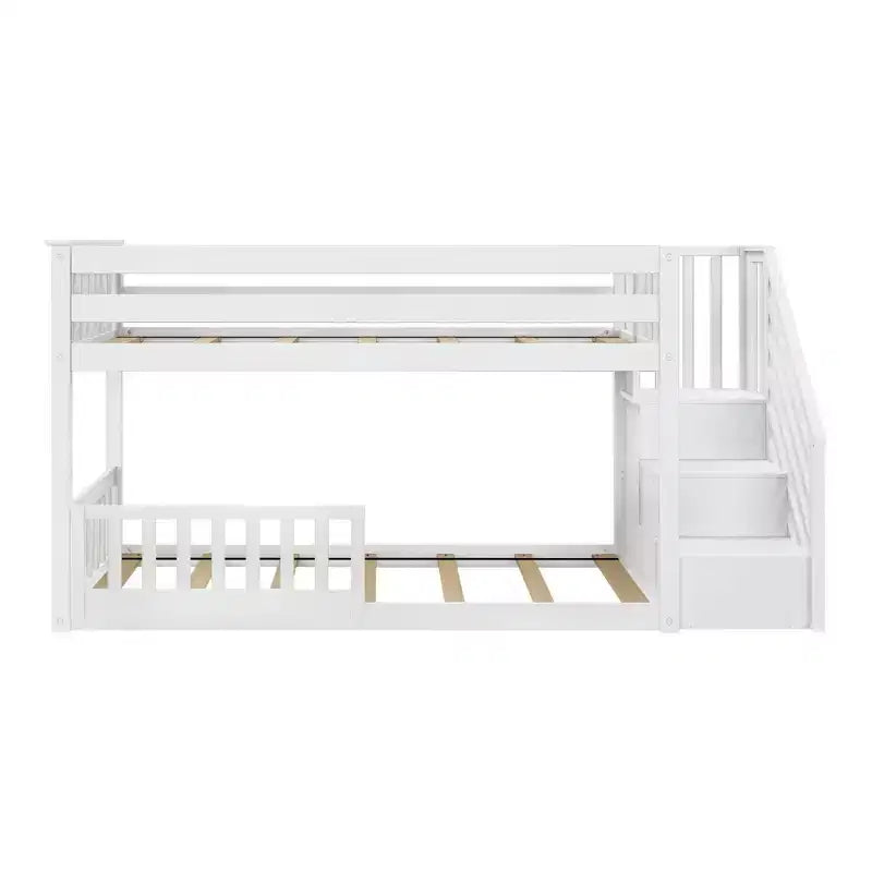 Max & Lily Low Twin over Twin Bunk with Stairs and Guard Rail