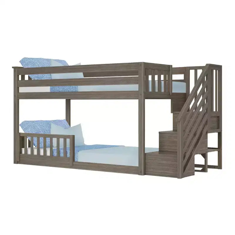 Max & Lily Low Twin over Twin Bunk with Stairs and Guard Rail