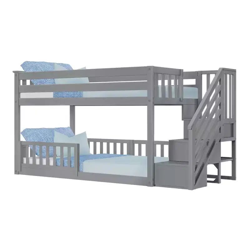 Max & Lily Low Twin over Twin Bunk with Stairs and Guard Rail