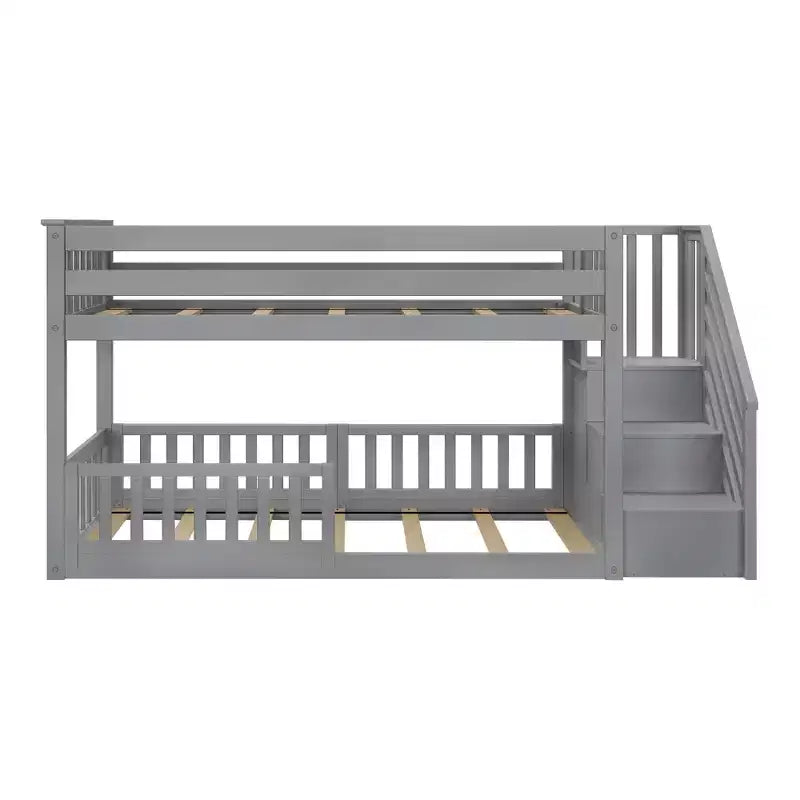 Max & Lily Low Twin over Twin Bunk with Stairs and Guard Rail
