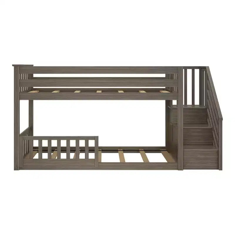 Max & Lily Low Twin over Twin Bunk with Stairs and Guard Rail