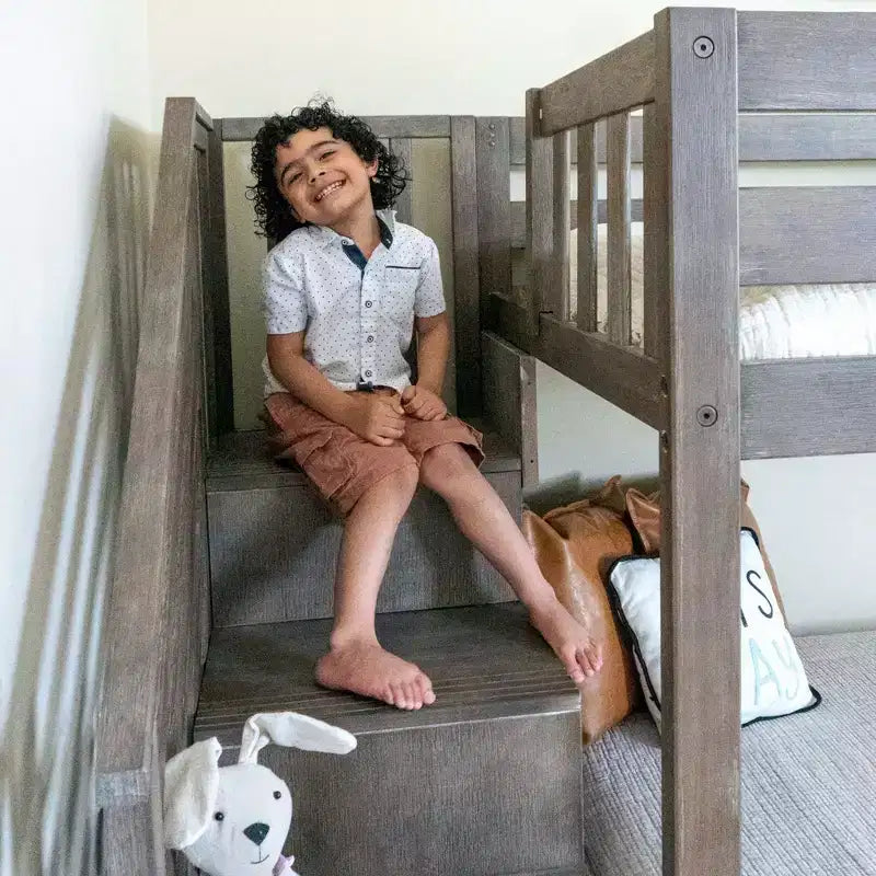 Max & Lily Low Twin over Twin Bunk with Stairs and Guard Rail
