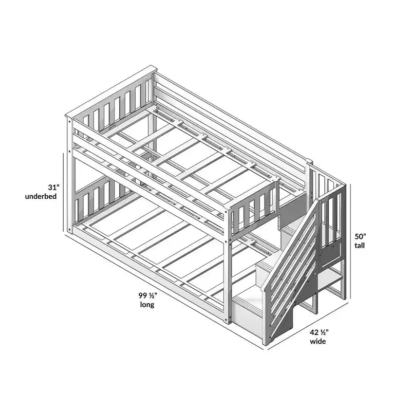 Max & Lily Low Twin over Twin Bunk with Stairs and Guard Rail
