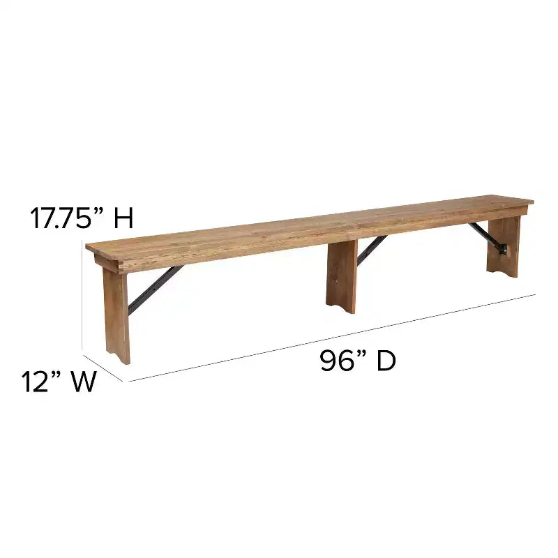 Emma and Oliver 8' x 12 Antique Rustic Solid Pine Folding Farm Bench - Portable Bench