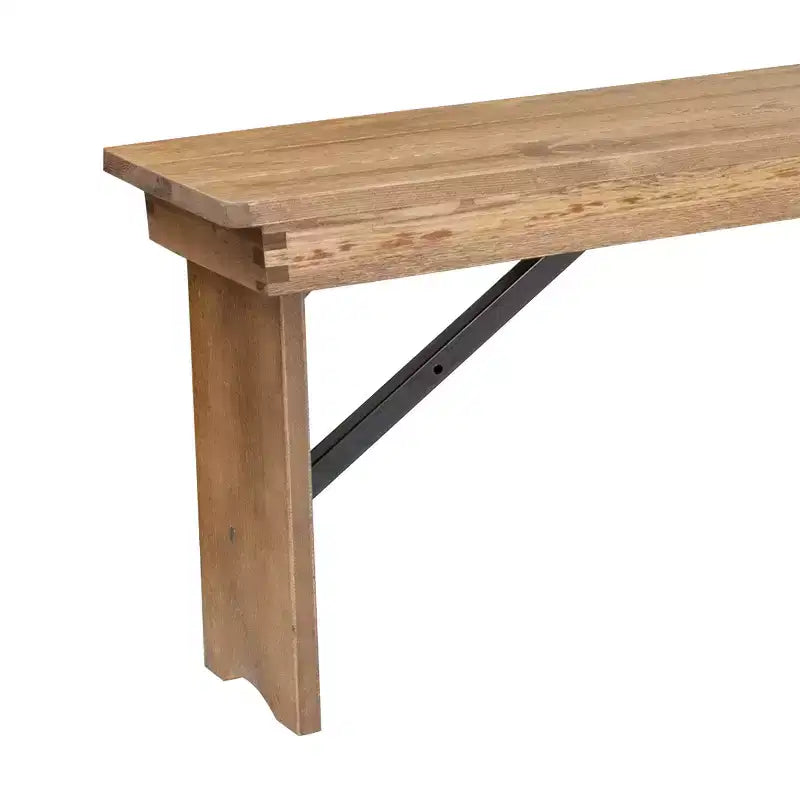 Emma and Oliver 8' x 12 Antique Rustic Solid Pine Folding Farm Bench - Portable Bench