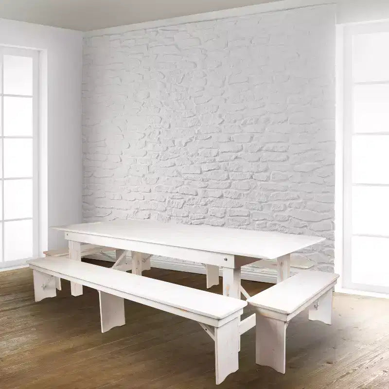 Emma and Oliver 8' x 12 Antique Rustic Solid Pine Folding Farm Bench - Portable Bench