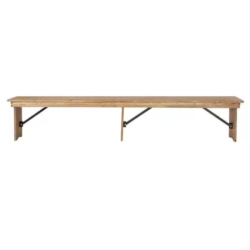 Emma and Oliver 8' x 12 Antique Rustic Solid Pine Folding Farm Bench - Portable Bench