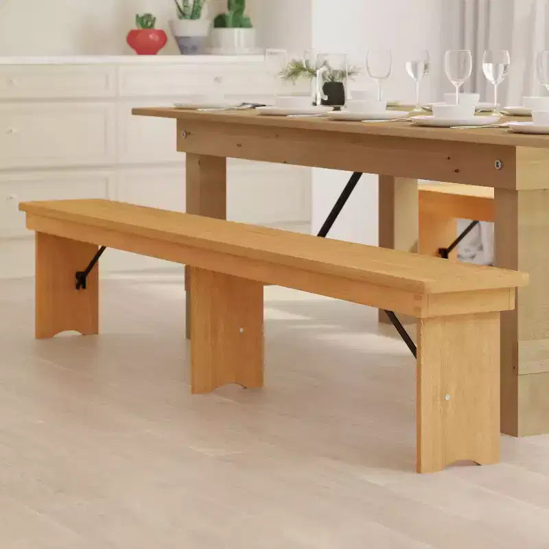 Emma and Oliver 8' x 12 Antique Rustic Solid Pine Folding Farm Bench - Portable Bench