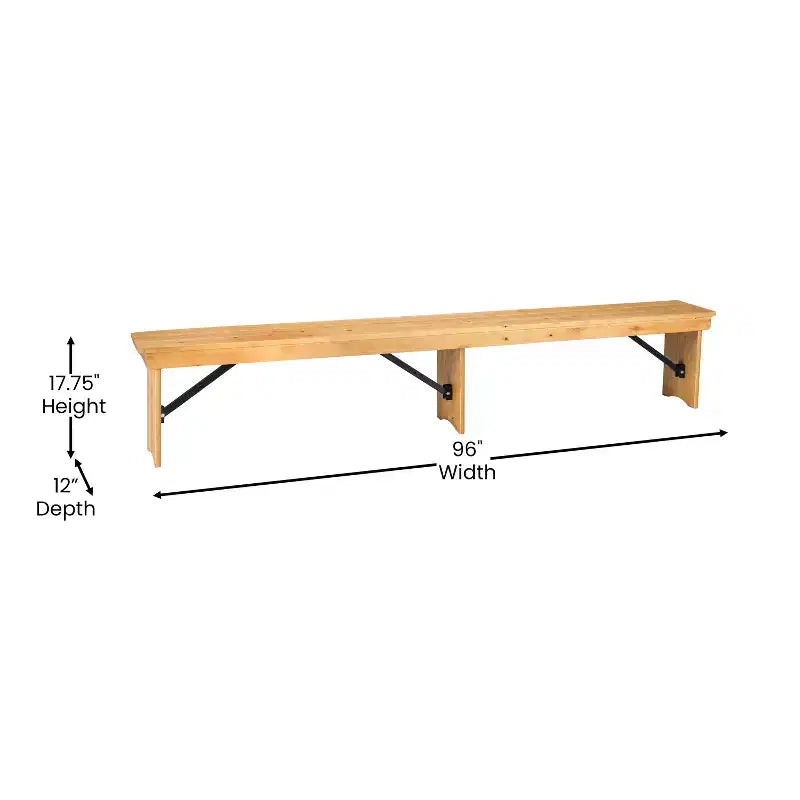 Emma and Oliver 8' x 12 Antique Rustic Solid Pine Folding Farm Bench - Portable Bench