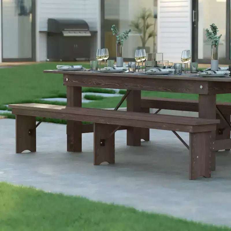 Emma and Oliver 8' x 12 Antique Rustic Solid Pine Folding Farm Bench - Portable Bench