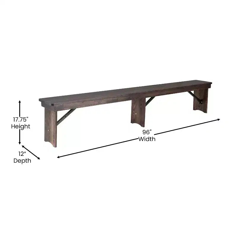 Emma and Oliver 8' x 12 Antique Rustic Solid Pine Folding Farm Bench - Portable Bench