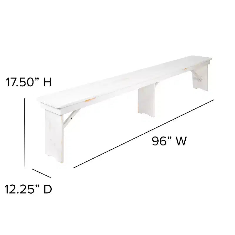 Emma and Oliver 8' x 12 Antique Rustic Solid Pine Folding Farm Bench - Portable Bench