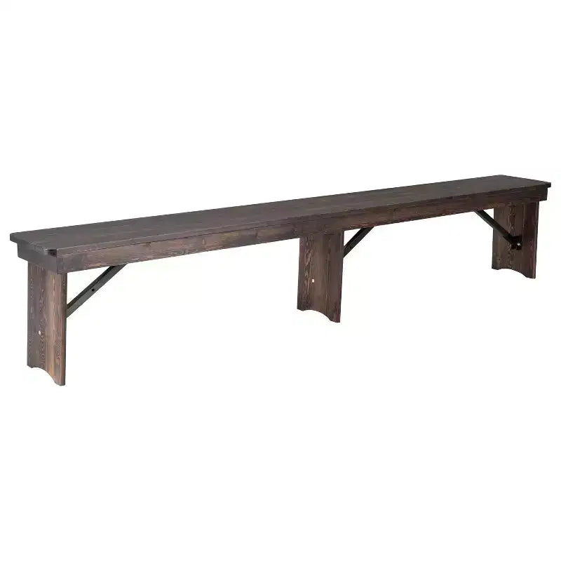 Emma and Oliver 8' x 12 Antique Rustic Solid Pine Folding Farm Bench - Portable Bench