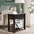 Costway Set of 2 Nightstand 2 Tier End Bedside Sofa Side Table w/Drawer &Shelf Espresso