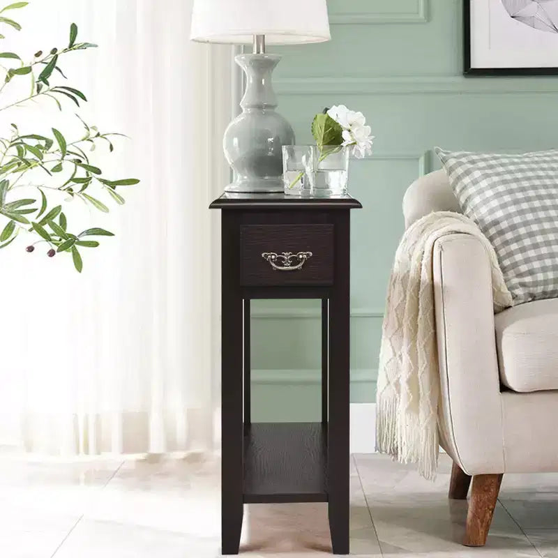 Costway Set of 2 Nightstand 2 Tier End Bedside Sofa Side Table w/Drawer &Shelf Espresso