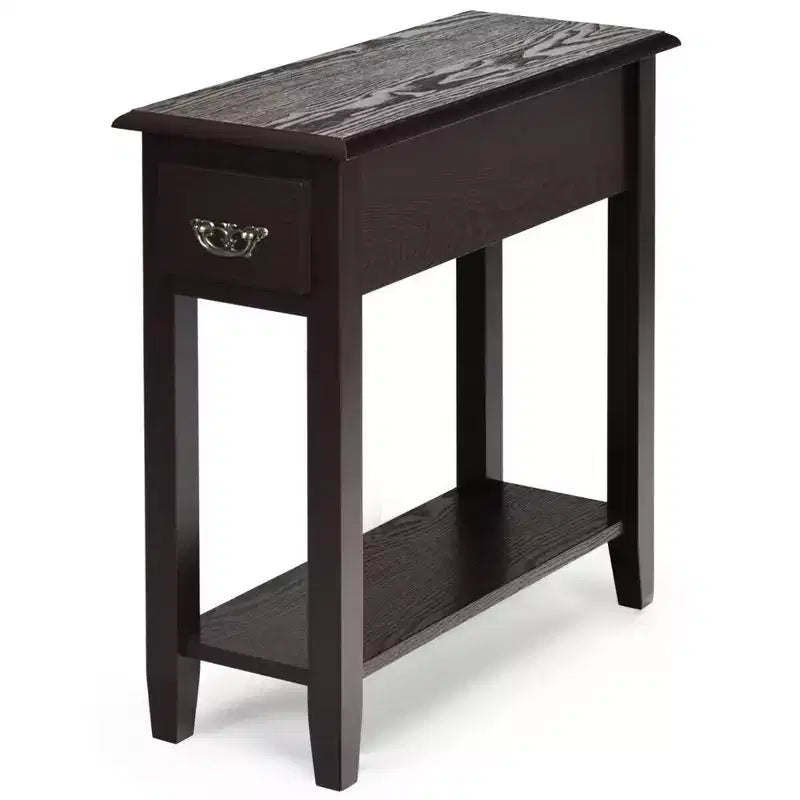 Costway Set of 2 Nightstand 2 Tier End Bedside Sofa Side Table w/Drawer &Shelf Espresso
